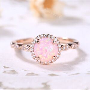 Pink Opal Halo Ring Silver Size 4.5
